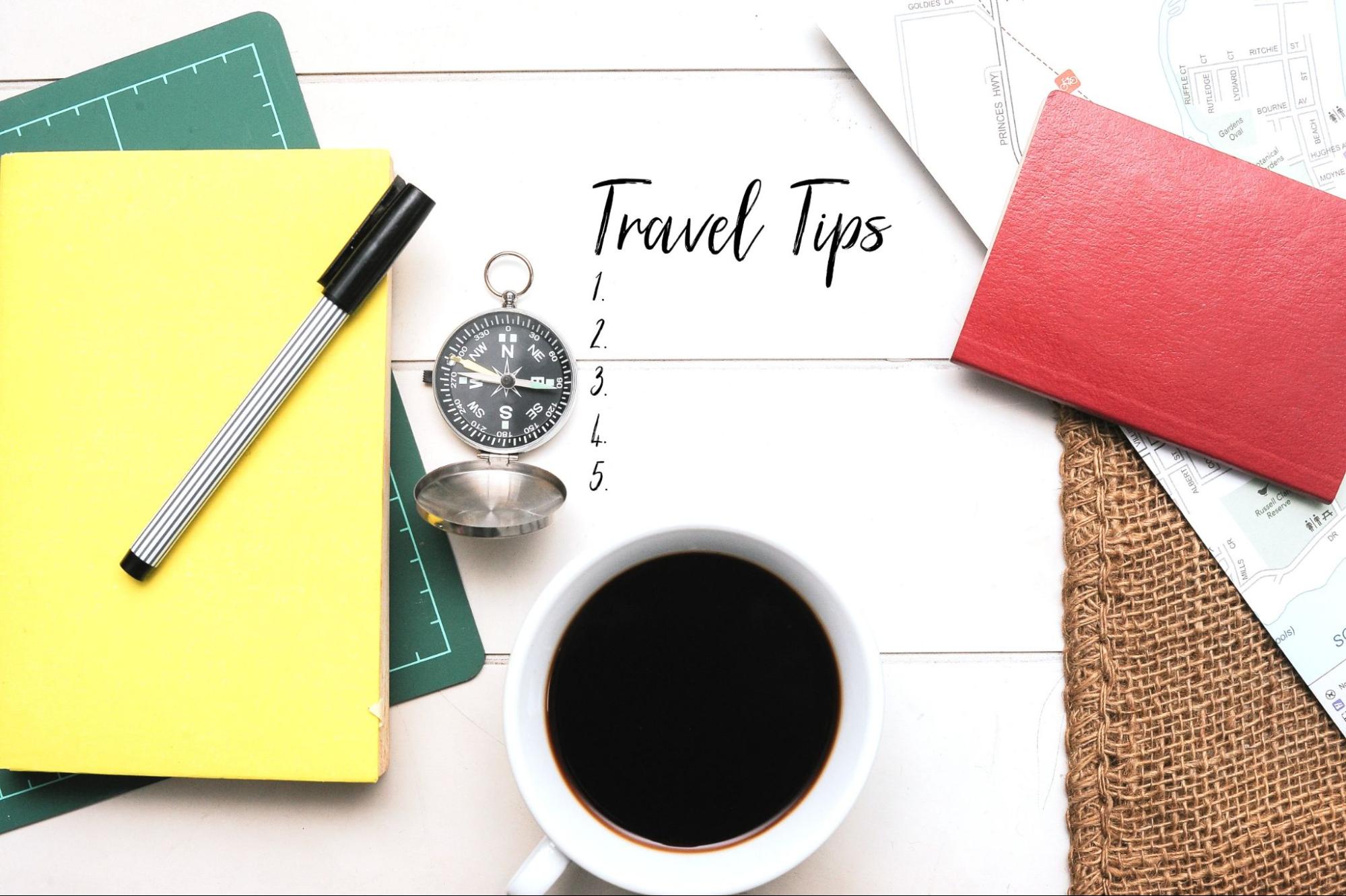 Travel Tips passport and coffee cup Travel Tips passport and coffee cup